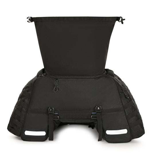 Mounted image: "50L tail bag mounted on motorcycle for weekend trips